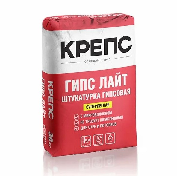 Штукатурка гипсовая Крепс Гипс Лайт, 30кг
