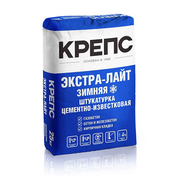 Штукатурка цементно-известковая Крепс Экстра-Лайт зимняя, 25 кг
