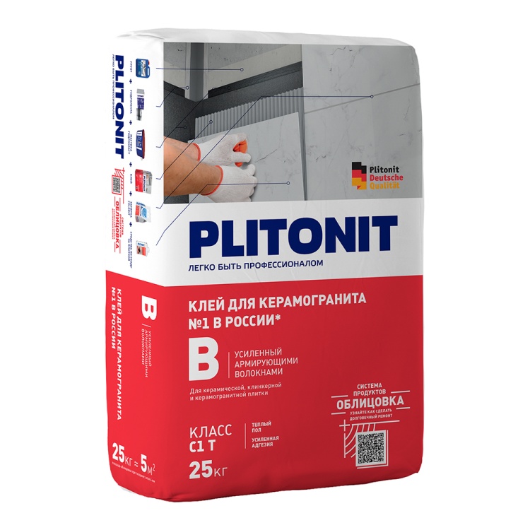 Усиленный плиточный клей Plitonit В, 25кг