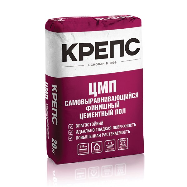 Цементный самовыравнивающий финишный наливной пол Крепс ЦМП, 20кг