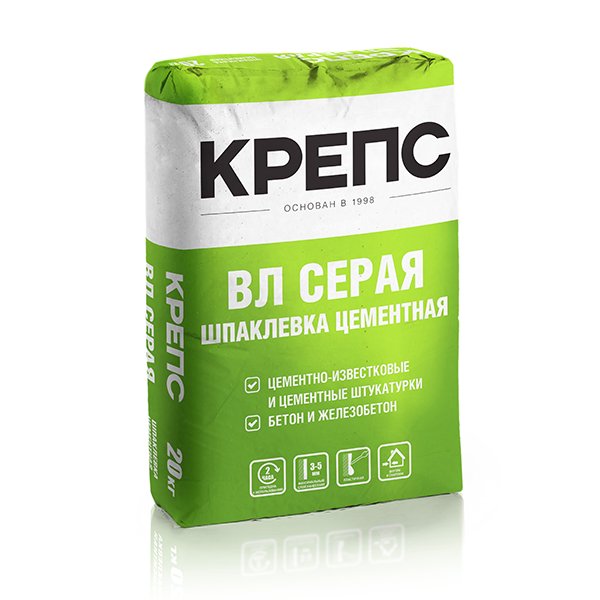 Шпаклевка цементная финишная Крепс ВЛ, серая, 20 кг