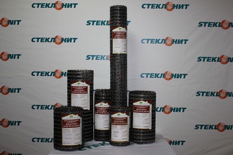 Сетка базальтовая кладочная Бенстен К 50/50-25, ячейка 25х25 мм, рулон 1х50 м