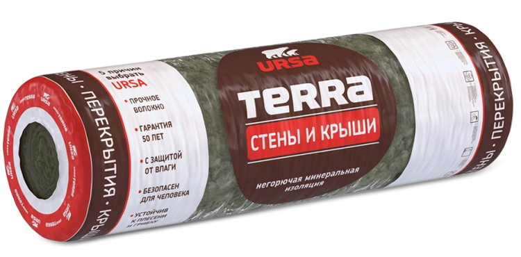 Утеплитель Урса Terra 37 RN Стены и крыши 6000х1220х100 мм, 7,32 м²