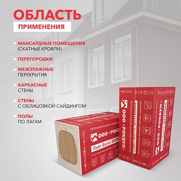 Утеплитель Роквул Лайт Баттс Оптима 1000х600х100 мм, 5 шт/уп, 3 м²