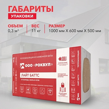 Утеплитель Роквул Лайт Баттс 1000х600х100 мм, 5 шт/уп, 3 м²