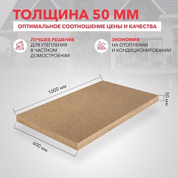 Утеплитель Роквул Лайт Баттс Оптима 1000х600х50 мм, 10 шт/уп, 6 м²