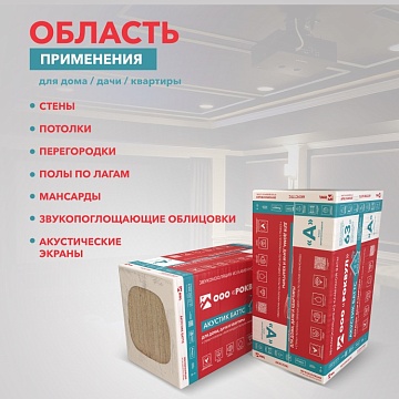 Шумоизоляция Роквул Акустик Баттс для стен, перегородок и потолка, 1000х600х100 мм, 5 шт/уп, 3 м²